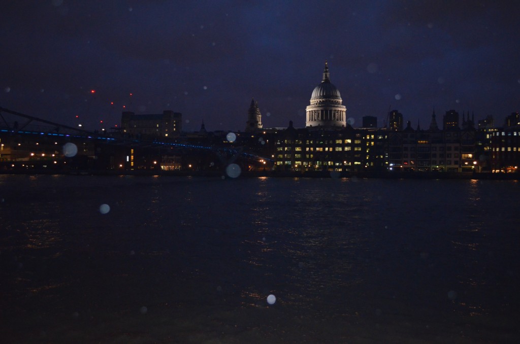 London at night, light rain