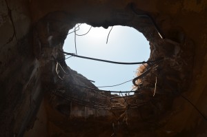 Bombed ceiling in Syrian command bunker at Quneitra; Israel-Syria border
